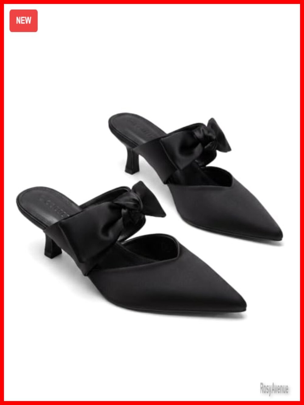 Satin Kitten Heel Mules Pointed Toe Bow Slip On Dress Shoes